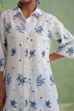 White Blue Floral Embroidered Kurta Set Korah Stitch