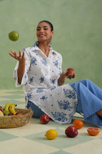 White Blue Floral Embroidered Kurta Set Korah Stitch