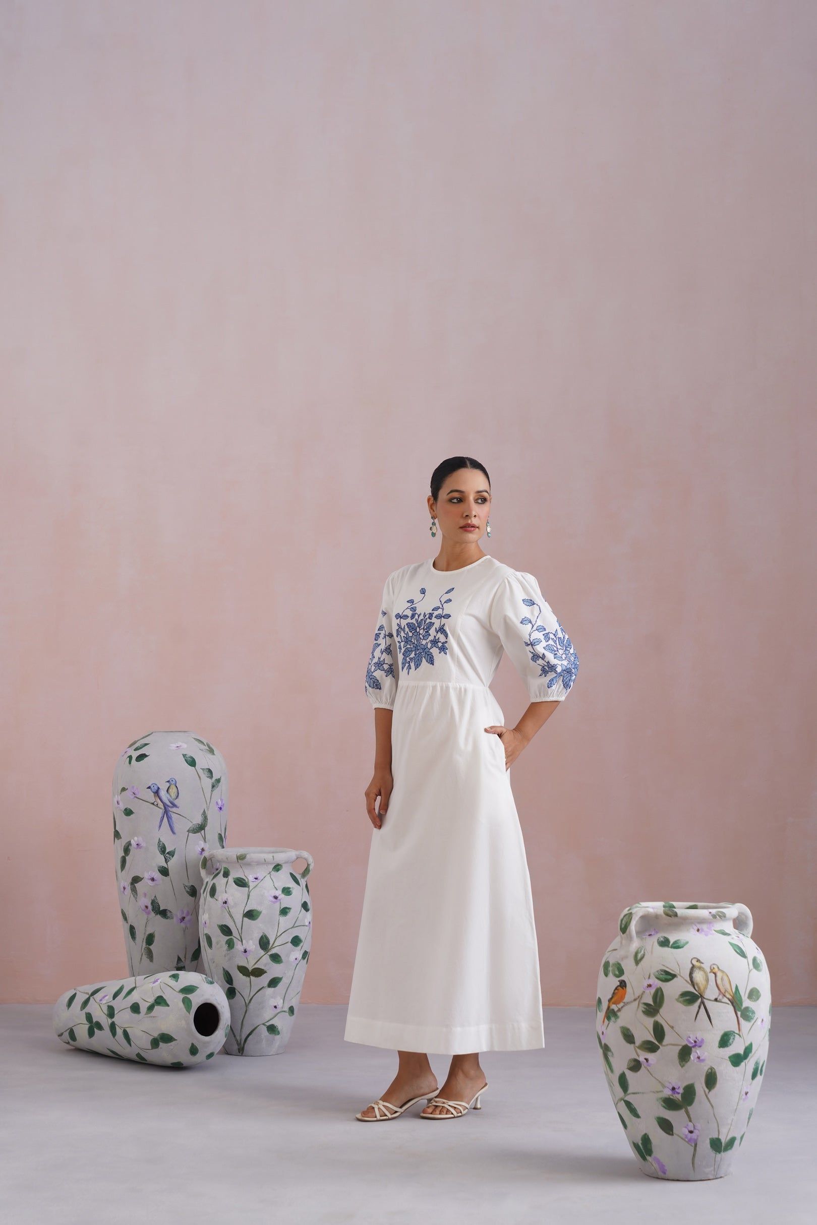 White Cross Stitch Embroidered Maxi Dress Korah Stitch