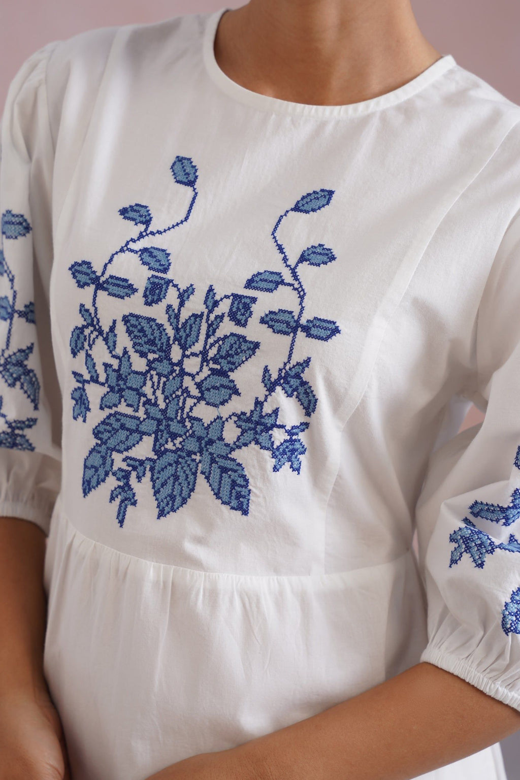 White Cross Stitch Embroidered Maxi Dress Korah Stitch