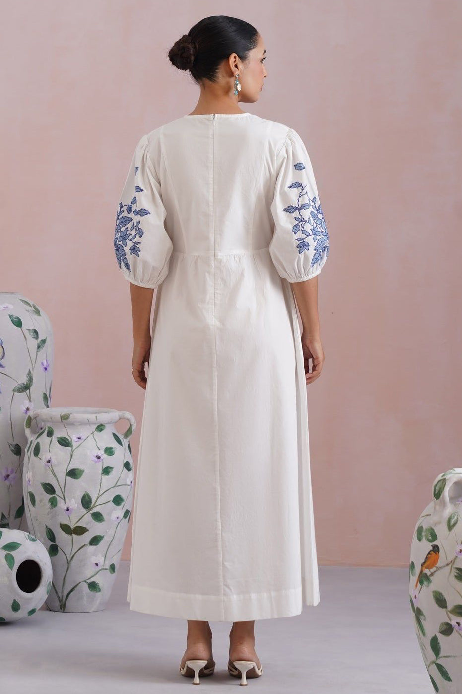 White Cross Stitch Embroidered Maxi Dress Korah Stitch