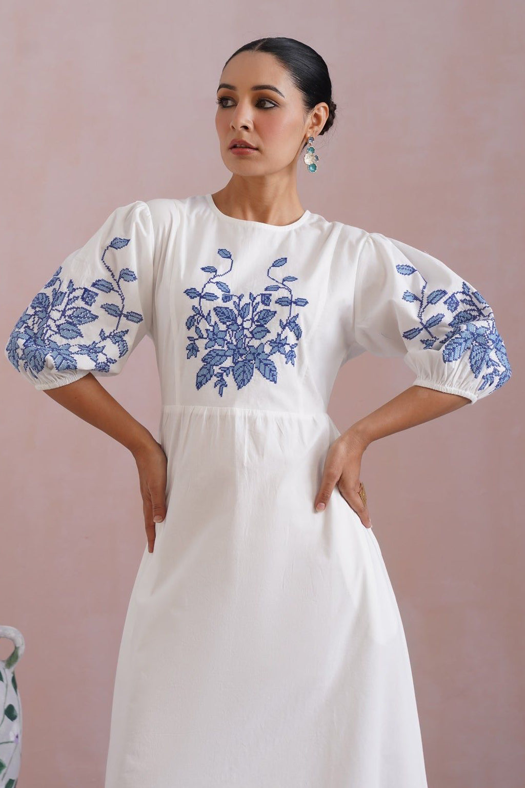 White Cross Stitch Embroidered Maxi Dress Korah Stitch