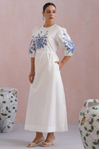 White Cross Stitch Embroidered Maxi Dress Korah Stitch