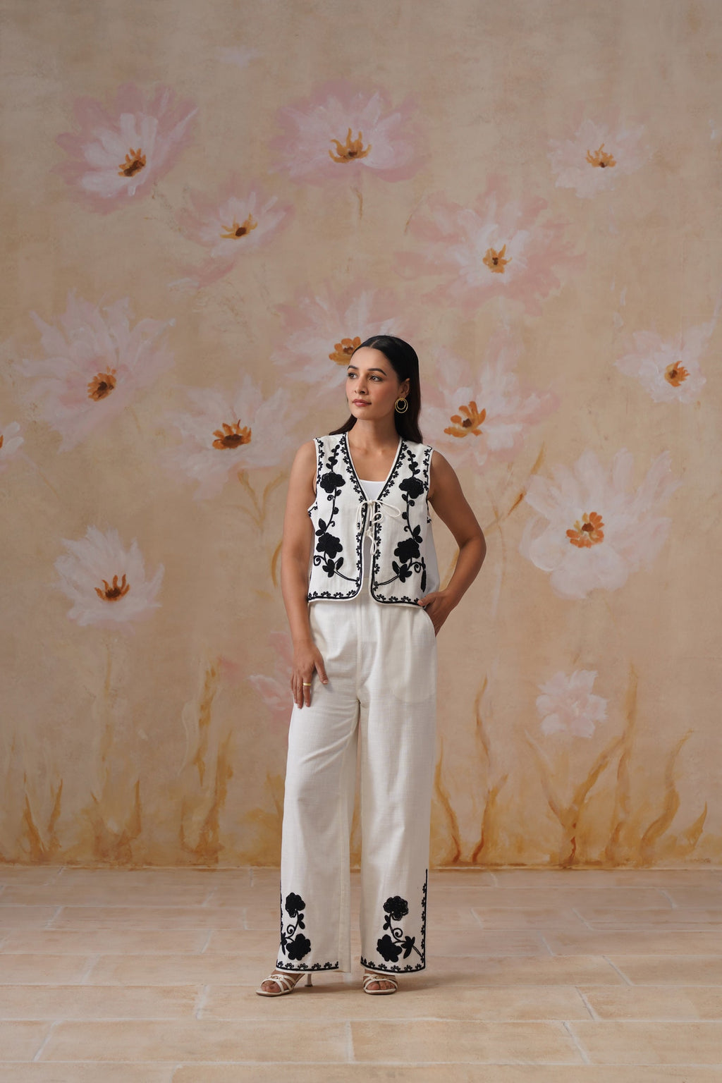 White Dori Embroidered Vest Set Korah Stitch