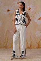 White Dori Embroidered Vest Set Korah Stitch