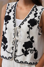 White Dori Embroidered Vest Set Korah Stitch