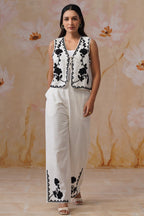 White Dori Embroidered Vest Set Korah Stitch
