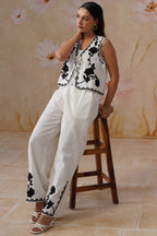 White Dori Embroidered Vest Set Korah Stitch