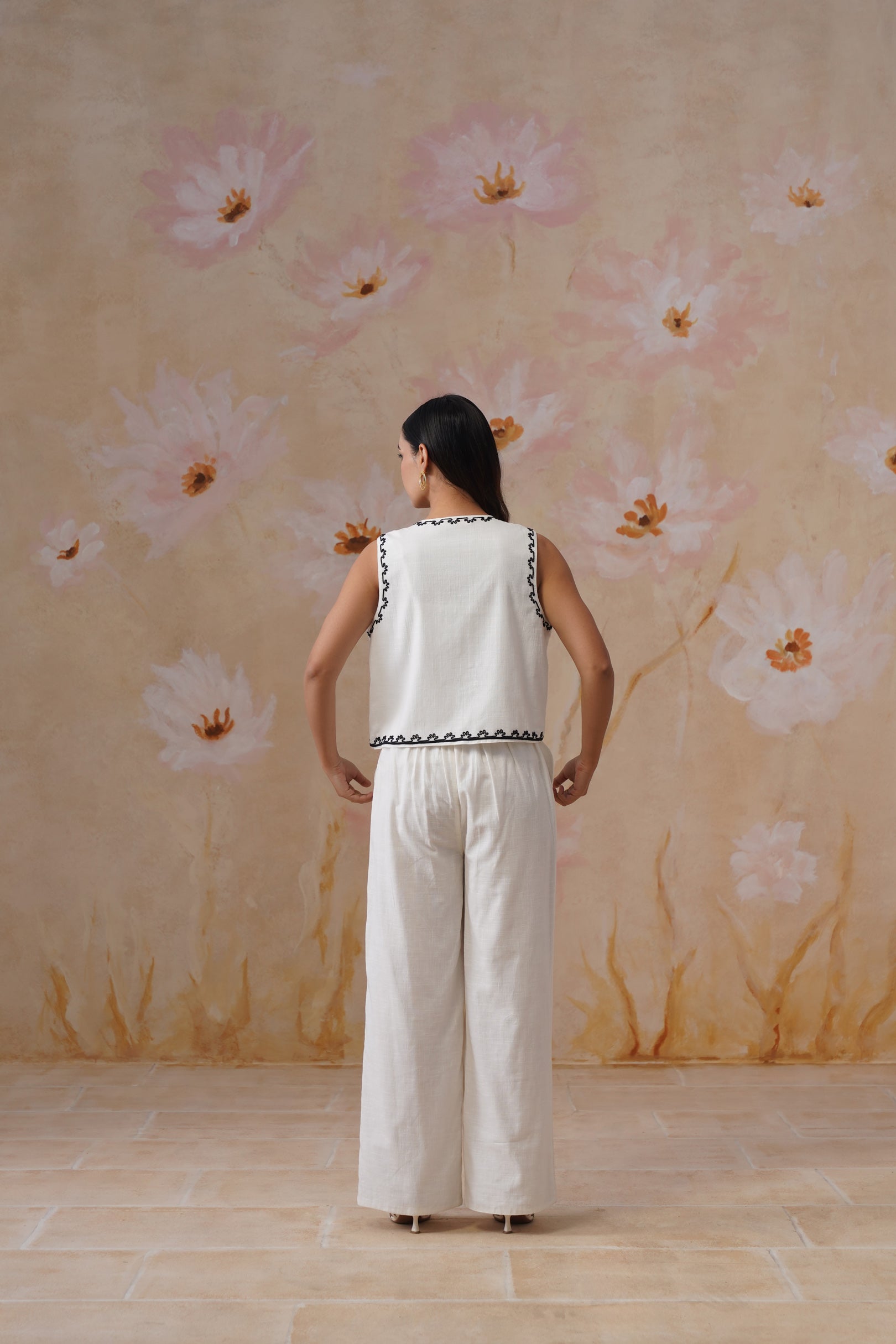 White Dori Embroidered Vest Set Korah Stitch