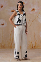 White Dori Embroidered Vest Set Korah Stitch