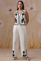 White Dori Embroidered Vest Set Korah Stitch