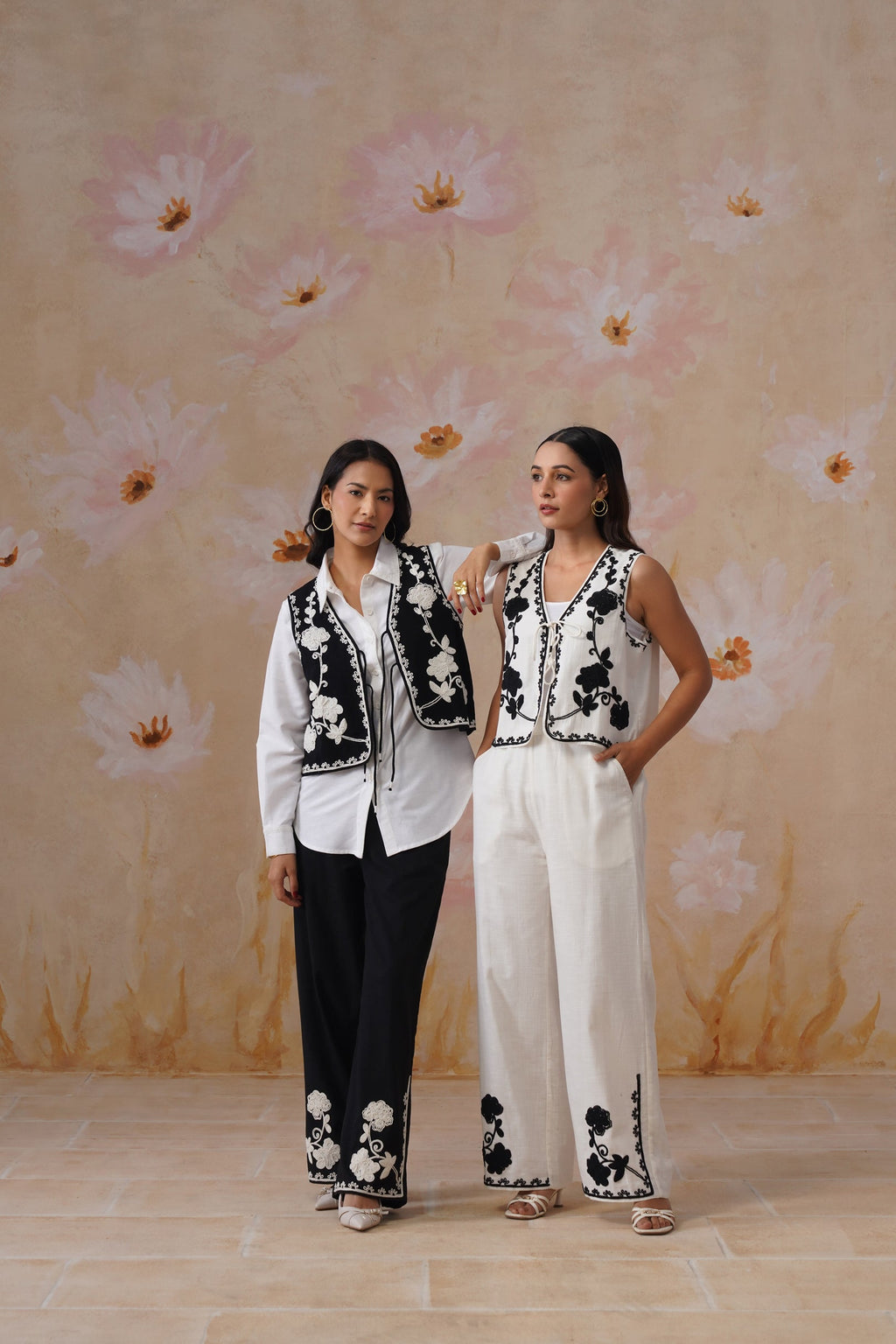 White Dori Embroidered Vest Set Korah Stitch