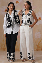White Dori Embroidered Vest Set Korah Stitch