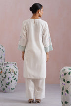 White Embroidered Kurta Set with organza detailing Korah Stitch