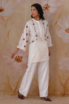 White Floral Cross Stitch Embroidered Tunic - Korah Stitch