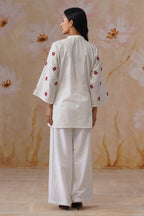 White Floral Cross Stitch Embroidered Tunic - Korah Stitch
