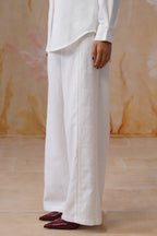 White Linen Blend Co-Ord set with Off-White Embroidery Korah Stitch