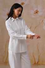 White Linen Blend Co-Ord set with Off-White Embroidery Korah Stitch