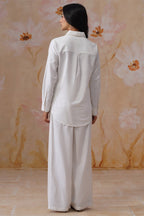 White Linen Blend Co-Ord set with Off-White Embroidery Korah Stitch
