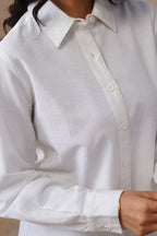 White Linen Blend Co-Ord set with Off-White Embroidery Korah Stitch